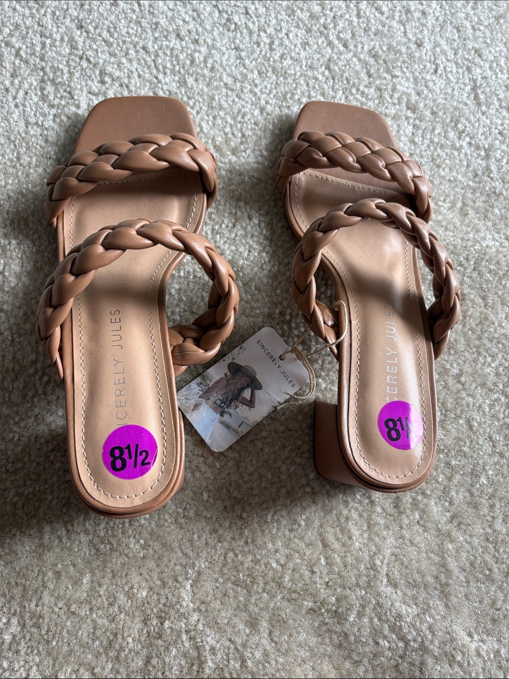 Tan Braided Strap Block Heel Sandals - 8½